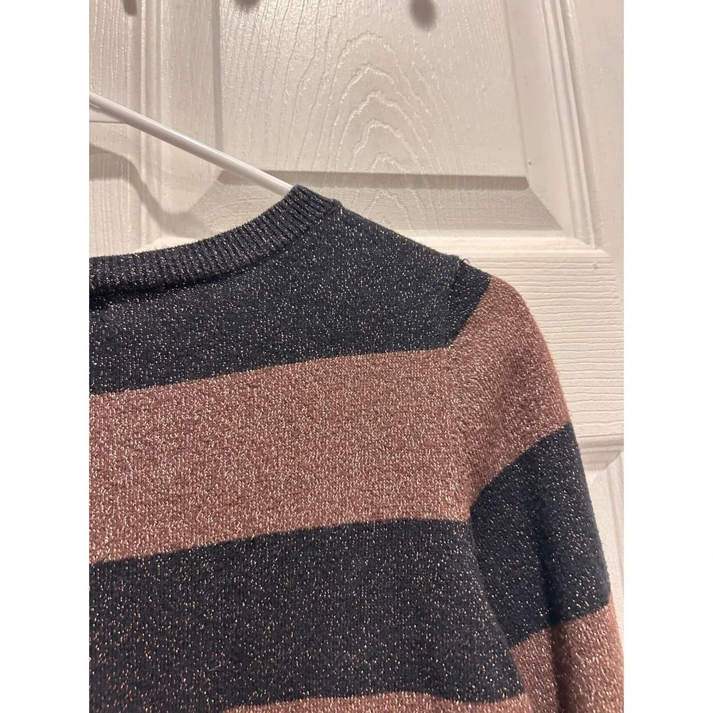 The Limited Womens Metallic‎ Striped Pullover Sweater Black Rose Gold Size L
